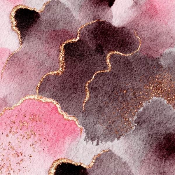 Pink and brown watercolour with golden glitter.