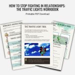 Fanned pages from the eBook How to Stop Fighting in Relationships, highlighting its content.
