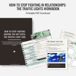 Spiral-bound version of the eBook How to Stop Fighting in Relationships, with fanned pages visible.